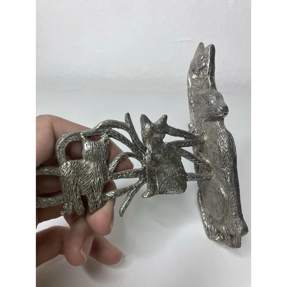 Dinner Bell Holder Bracket Mount Cat Themed Heavy Pewter Plant Hanger